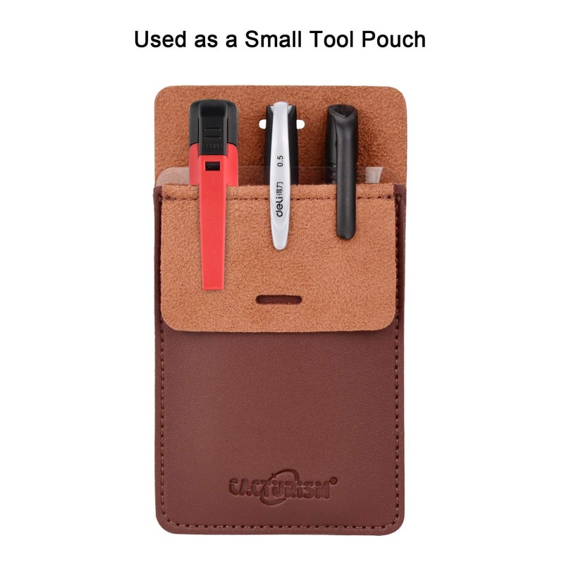 Cacturism Pocket Protector, 4 Pack Premium PU Leather Men Women Pen Holder Pouch Pocket Organizer For Shirts, Lab Coats, Pants; Multi-Purpose-Holds Pens, Pointers, Pencils, Ruler, Tools (Brown 4 Pcs) - Image 5